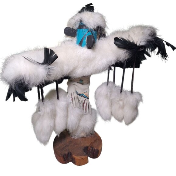 Kachina Doll Eagle Julie Loley 402706 Fur Wood Navajo Dineh Turquoise 12 Inch - Picture 16 of 16